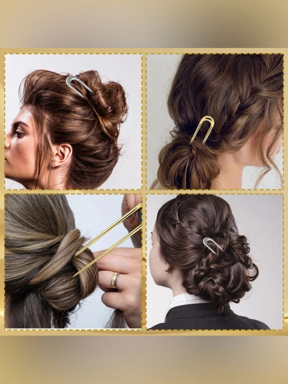 Gold & Silver Metal Hair Fork Set - Classic U-Shaped Hair Pins